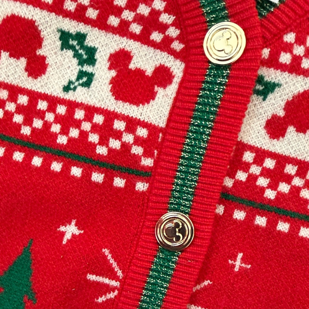 Disney Minnie Mouse Castle Red and Green Holiday Cardigan NWOT - Picture 4 of 4